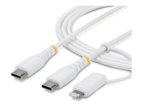 StarTech.com - USB-kabel - USB-C (hane) till USB-C (hane) - USB 2.0 - 1 m - passiv, USB Power Delivery (60W), USB-strömförsörjning (30W), robust, up to 480 Mbps, 2-i-1 - vit 1M-U2-LNTC-CABLE