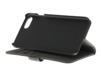 Insmat Exclusive Flip Case - Vikbart fodral för mobiltelefon - genuint läder - svart - för Apple iPhone 6, 6s, 8, SE (andra generationen) 650-2484