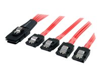 StarTech.com 1 m Serial Attached SCSI SAS-kabel - SFF-8087 till 4x SATA med lås - SATA/SAS-kabel - Serial ATA 150/300/600 - 4-vägs - SATA (R) till 36 stifts 4i Mini MultiLane (P) - 1 m - sprintlåsning - röd SAS8087S4100