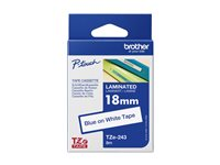 Brother TZe-243 - Standardlim - blått på vitt - Rulle (1,8 cm x 8 m) 1 kassett(er) bandlaminat - för Brother PT-D600; P-Touch PT-1880, D450, E310, E550, E800, P900; P-Touch Cube Plus PT-P710 TZE243