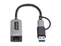 StarTech.com USB-C to Ethernet Adapter w/USB-A Adapter, Realtek RTL8153B - Nätverksadapter - USB-C 3.2 Gen 1 - Gigabit Ethernet - rymdgrå C21GA-USB-ETHERNET
