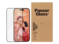 PanzerGlass - Skärmskydd för mobiltelefon - ultrabred passning - glas - ramfärg svart - för Apple iPhone 15 BULK2809