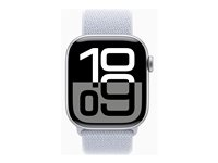 Apple Watch Series 10 (GPS) - 42 mm - silveraluminium - smart klocka med sportögla - mjukt nylon i dubbla lager - blå moln - handledsstorlek: 130-200 mm - 64 GB - Wi-Fi 4, UWB, Bluetooth - 30 g MWWD3QN/A