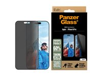 PanzerGlass - Skärmskydd för mobiltelefon - ultrabred passning - glas - med sekretessfilter - 2-vägs - ramfärg svart - för Apple iPhone 16 Pro P2862