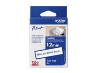 Brother TZe-FA3 - Tyg - marinblått på vitt - Rulle (1,2 cm x 3 m) 1 kassett(er) påstrykningstejp - för Brother PT-D210, D600, H110; P-Touch PT-1880, D450, E110, E310, E550, E800, H110, P900 TZEFA3
