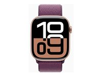 Apple Watch Series 10 (GPS) - 46 mm - guldrosa aluminium - smart klocka med sportögla - mjukt nylon i dubbla lager - plommonfärgat - handledsstorlek: 130-200 mm - 64 GB - Wi-Fi 4, UWB, Bluetooth - 36.4 g MWWV3QN/A
