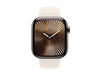 Apple Watch Series 10 (GPS + Cellular) - 42 mm - guld titan - smart klocka med sportband - fluoroelastomer - starlight - bandstorlek: M/L - 64 GB - LTE, Wi-Fi 4, UWB, Bluetooth - 4G - 34.4 g MX073QN/A