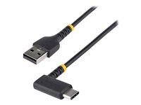 StarTech.com 1ft (30cm) USB A to C Charging Cable Right Angle, Heavy Duty Fast Charge USB-C Cable, USB 2.0 A to Type-C, Durable and Rugged Aramid Fiber, 3A, S20/iPad/Pixel - High Quality USB Charging Cord (R2ACR-30C-USB-CABLE) - USB-kabel - USB (hane) rak till 24 pin USB-C (hane) högervinklad - Thunderbolt 3 / USB 2.0 - 3 A - 30 cm - svart R2ACR-30C-USB-CABLE