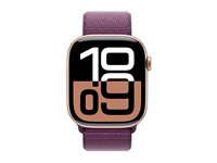 Apple Watch Series 10 (GPS + Cellular) - 46 mm - guldrosa aluminium - smart klocka med sportögla - mjukt nylon i dubbla lager - plommonfärgat - handledsstorlek: 145-220 mm - 64 GB - LTE, Wi-Fi 4, UWB, Bluetooth - 4G - 35.3 g MWY83QN/A