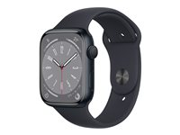 Apple Watch Series 8 (GPS) - 45 mm - midnattsaluminium - smart klocka med sportband - fluoroelastomer - midnatt - bandstorlek: standard - 32 GB - Wi-Fi, Bluetooth - 38.8 g MNP13DH/A