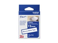Brother TZe-FA3 - Tyg - lim - blått på vitt - Rulle (1,2 cm x 3 m) 1 kassett(er) påstrykningstejp - för P-Touch PT-E310; P-Touch Cube PT-P910; P-Touch Cube Plus PT-P710; P-Touch Cube Pro PT-P910 TZEFA3