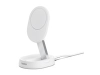 Belkin BoostCharge Pro - Trådlöst laddställ - magnetisk, konvertibel, med Qi2 - 15 Watt - 3 A - Fast Charge - vit WIA008BTWH