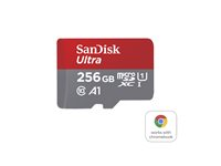 SanDisk Ultra - Flash-minneskort (microSDXC till SD-adapter inkluderad) - 256 GB - A1 / UHS Class 1 / Class10 - mikroSDXC UHS-I SDSQUAC-256G-GN6FA