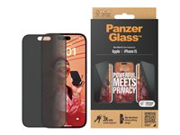 PanzerGlass - Skärmskydd för mobiltelefon - ultrabred passning - glas - med sekretessfilter - ramfärg svart - för Apple iPhone 15 P2825