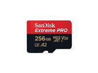 SanDisk Extreme Pro - Flash-minneskort (microSDXC till SD-adapter inkluderad) - 256 GB - A2 / Video Class V30 / UHS-I U3 / Class10 - mikroSDXC UHS-I SDSQXCD-256G-GN6MA