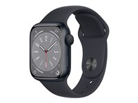 Apple Watch Series 8 (GPS) - 41 mm - midnattsaluminium - smart klocka med sportband - fluoroelastomer - midnatt - bandstorlek: standard - 32 GB - Wi-Fi, Bluetooth - 32 g MNP53DH/A