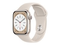 Apple Watch Series 8 (GPS) - 41 mm - stjärnljusaluminium - smart klocka med sportband - fluoroelastomer - starlight - bandstorlek: standard - 32 GB - Wi-Fi, Bluetooth - 32 g MNP63DH/A