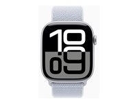 Apple Watch Series 10 (GPS + Cellular) - 46 mm - silveraluminium - smart klocka med sportögla - mjukt nylon i dubbla lager - blå moln - handledsstorlek: 130-200 mm - 64 GB - LTE, Wi-Fi 4, UWB, Bluetooth - 4G - 35.3 g MWY23QN/A