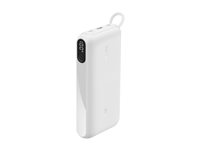 Belkin BoostCharge - Power bank - med display - 20000 mAh - 20 Watt - PD, Fast Charge - 3 utdatakontakter (USB-C, USB) - på kabel: USB-C - vit BPB028HQWH