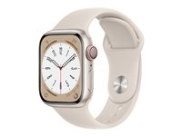 Apple Watch Series 8 (GPS + Cellular) - 41 mm - stjärnljusaluminium - smart klocka med sportband - fluoroelastomer - starlight - bandstorlek: standard - 32 GB - Wi-Fi, LTE, Bluetooth, UWB - 4G - 32 g MNHY3DH/A