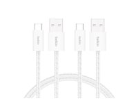 Belkin BoostCharge - USB-kabel - USB (hane) till USB-C (hane) - 1.5 m - flätad kabel, USB Fast Charge (15W) - vit (paket om 2) BBD010HQ05WH2PK