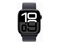 Apple Watch Series 10 (GPS + Cellular) - 46 mm - jet black aluminium - smart klocka med sportögla - mjukt nylon i dubbla lager - bläck - handledsstorlek: 130-200 mm - 64 GB - LTE, Wi-Fi 4, UWB, Bluetooth - 4G - 35.3 g MWY53QN/A