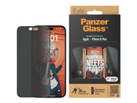 PanzerGlass - Skärmskydd för mobiltelefon - ultrabred passning - glas - med sekretessfilter - ramfärg svart - för Apple iPhone 15 Plus P2827