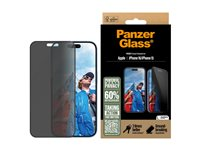 PanzerGlass - Skärmskydd för mobiltelefon - ultrabred passning - glas - med sekretessfilter - 2-vägs - ramfärg svart - för Apple iPhone 16 P2861
