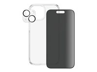 PanzerGlass Privacy - 3-i-1-paket - skyddskit skärm/objektiv/baksida för mobiltelefon - glas - med sekretessfilter - ramfärg svart - för Apple iPhone 15 B1172+P2809