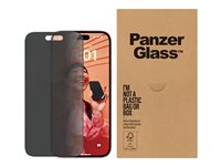 PanzerGlass Privacy - Skärmskydd för mobiltelefon - ultrabred passning med EasyAligner - glas - med sekretessfilter - ramfärg svart - för Apple iPhone 15 BULKP2809
