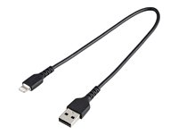 StarTech.com 30cm tålig, svart USB-A till Blixtkabel - Hård, tålig aramifiber USB typ A till Blixtladdare/synkron strömsladd - Apple MFi-certifierad iPad/iPhone 12 - Lightning-kabel - USB hane till Lightning hane - 30 cm - svart RUSBLTMM30CMB