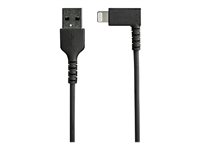 StarTech.com 2m tålig USB-A till Blixtkabel - svart 90° högervinkad, robust aramidfiber USB typ A till Blixtuppladdning/synkron sladd - Apple MFi-certifierad - iPhone - Lightning-kabel - Lightning hane vinklad till USB hane - 2 m - dubbelt skärmad - svart RUSBLTMM2MBR