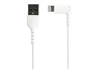 StarTech.com 2m tålig USB-A till Blixtkabel - vitt 90° högervinkad, robust aramidfiber USB typ A till Blixtuppladdning/synkron sladd - Apple MFi-certifierad - iPhone - Lightning-kabel - Lightning hane vinklad till USB hane - 2 m - dubbelt skärmad - vit RUSBLTMM2MWR