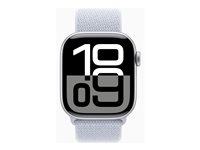 Apple Watch Series 10 (GPS + Cellular) - 42 mm - silveraluminium - smart klocka med sportögla - mjukt nylon i dubbla lager - blå moln - handledsstorlek: 130-200 mm - 64 GB - LTE, Wi-Fi 4, UWB, Bluetooth - 4G - 29.3 g MWX53QN/A