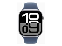 Apple Watch Series 10 (GPS + Cellular) - 46 mm - silveraluminium - smart klocka med sportband - fluoroelastomer - denim - bandstorlek: S/M - 64 GB - LTE, Wi-Fi 4, UWB, Bluetooth - 4G - 35.3 g MWY03QN/A