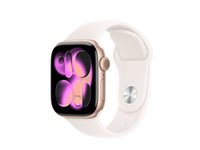 Apple Watch Series 11 (GPS) - 42 mm - guldrosa aluminium - smart klocka med sportband - fluoroelastomer - lätt rouge - bandstorlek: M/L - 64 GB - Wi-Fi 4, UWB, Bluetooth - 30.3 g MEU44QN/A