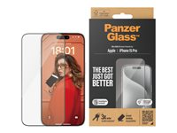 PanzerGlass - Skärmskydd för mobiltelefon - ultrabred passning med EasyAligner - glas - ramfärg svart - för Apple iPhone 15 Pro 2810
