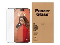 PanzerGlass - Skärmskydd för mobiltelefon - ultrabred passning - glas - ramfärg svart - för Apple iPhone 15 Pro BULK2810