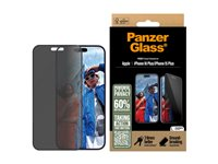 PanzerGlass - Skärmskydd för mobiltelefon - ultrabred passning - glas - med sekretessfilter - 2-vägs - ramfärg svart - för Apple iPhone 16 Plus P2863