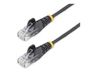 StarTech.com - Patch-kabel - RJ-45 (hane) till RJ-45 (hane) - 25 cm - 3.6 mm - UTP - CAT 5/5e/6 - IEEE 802.3bt - halogenfri, hakfri, rak - svart N6PAT25CMBKS