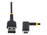 StarTech.com 1ft (30cm) USB A to C Charging Cable Right Angle, Heavy Duty Fast Charge USB-C Cable, USB 2.0 A to Type-C, Durable and Rugged Aramid Fiber, 3A, S20/iPad/Pixel - High Quality USB Charging Cord (R2ACR-30C-USB-CABLE) - USB-kabel - USB (hane) rak till 24 pin USB-C (hane) högervinklad - Thunderbolt 3 / USB 2.0 - 3 A - 30 cm - svart R2ACR-30C-USB-CABLE